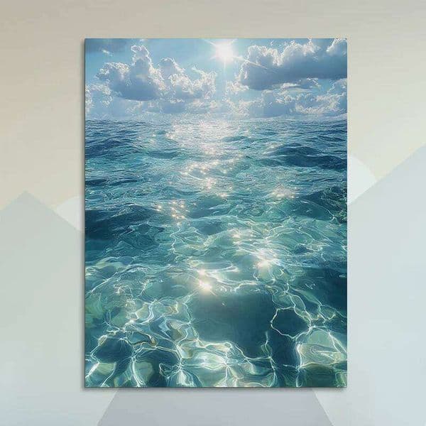 1pc Frameless Blue Sky and Sea Canvas Oil Painting, Serene Ocean Waves Wall Art Poster for Home, Bedroom, Living Room, Office, 26Y0330