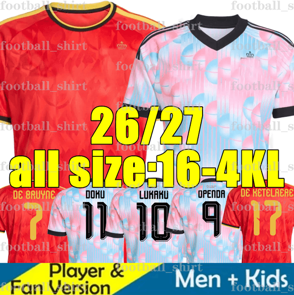 2026 Belgium mens World Cup soccer jerseys DE BRUYNE R. LUKAKU E. HAZARD 25 26 MERTENS BATSHUAYI TIELEMANS T.HAZARD Fans Player football shirt uniform Men Kids Kits