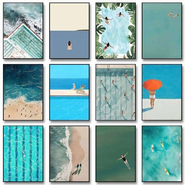 Summer Girl Swimming Pool Party Beach Ocean Boat Wall Art Print Poster Canvas Painting Picture Living Room & Home Decor 26Y0330
