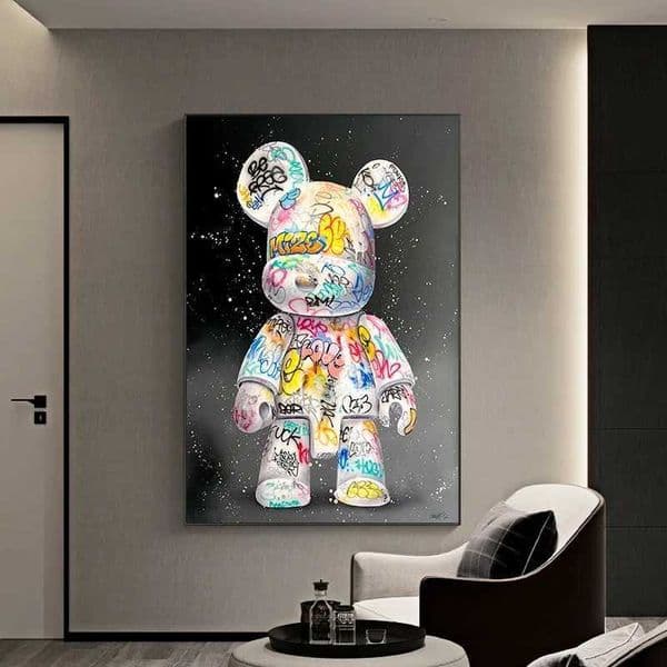 Cartoon Cute Bear Graffiti Canvas Painting Cartoon Character Art Poster Street Wall Art Picture Kawaii Room Decoration X260328