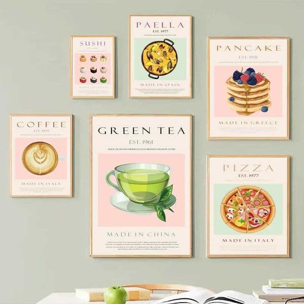Delights Pancake Green Tea Sushi Poster Prints Canvas Painting Wall Art Picture for Living Room Kitchen Room Home Decor Gifts X260328