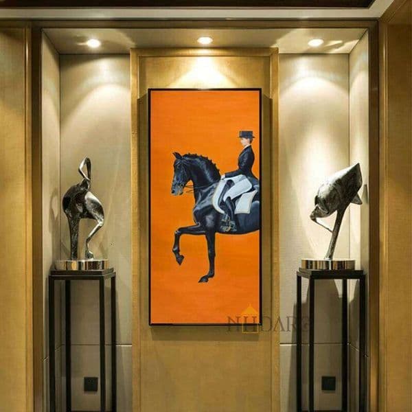 Scandinavian Minimalist Wall Art Classic Modern Orange Horse Racing HD Canvas Poster Print Home Bedroom Living Room Decoration 26Y0330