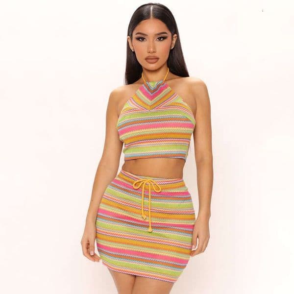 European and American style women's printed hanging neck ins tank top, hip hing skirt set, hot item, 2026 new casual versatile fashion clothing