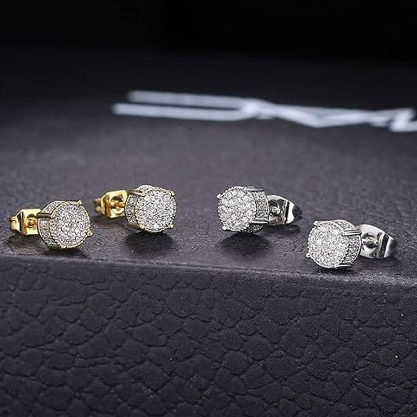 All-Diamond Hip-Hop Men's Bracelet | Designer Zirconia Color-Changing Plated Jewelry | Round Women's Earrings