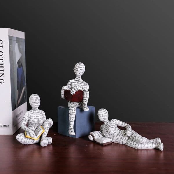 Nordic Book Lover Statue - Reading Person Resin Sculpture for Bookshelf Decor Study Desk Ornament Minimalist Craft Decor 260317