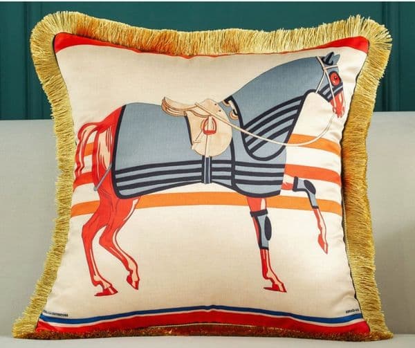 Luxury Cushion Velvet Tassel gallant horse head print pillow living room sofa modern light high quality villa model room plush cushion cover ywstyjj2026