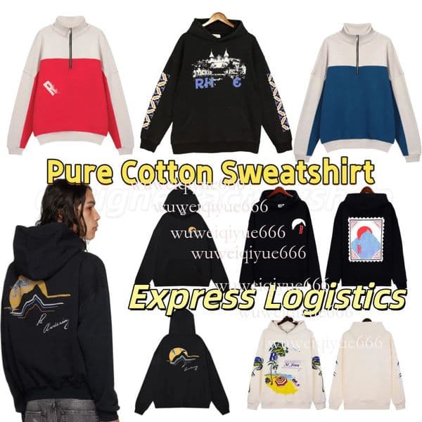 Designer high quality 26 Pure cotton Men's Rhuder Hoodies Letter Printing Graphic Loose Caual Vacation Pullover High Street Cotton Comfort Couple Hoody Sweater