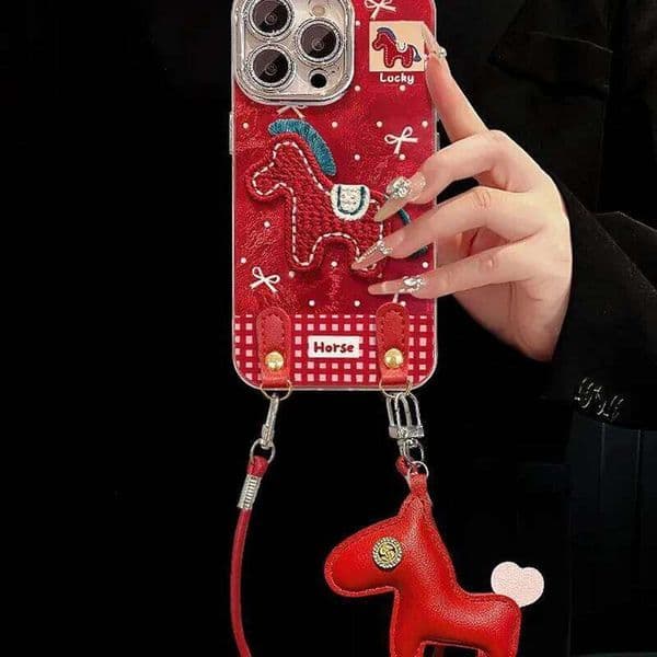 Horse Cover for Mate 70 Pro 60 50 pro 40 30pro Case New Year Fundas Cartoon 3d Embroidered Red Ponny Pendant 26Y0316