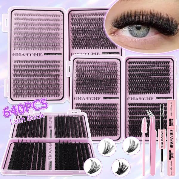 DIY Eyelash Clusters Kit with Lash Bond & Seal Tweezer Fluffy Wispy DIY Lash Extensions Soft Lightweight Handmade Reusable Lashes D Curled Easy Application