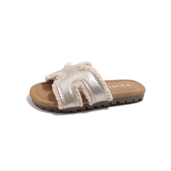 Toddler Girls Summer Slides Comfortable Soft Sole Trendy H-shaped Fringe Sandals Outdoor Indoor Shoes Kids summer outfits Free shipping