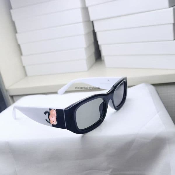 Designer Channels Sunglasses New Model Sunglasses Black and White Two-tone Square Frame Narrow Frame Acetate Sunglasses