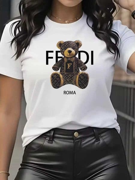 Summer Graphic T-Shirt Short Slve Crew Neck with Soft Comfortable Spring Womens Light Blue Casual Teddy Bear Z260331