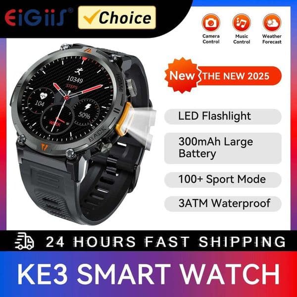 EIGIIS Smart Watch Men Health Monitor Waterproof Multi Sport Mode BT Calls Full Touch Screen With Flashlight For And 26Y0331