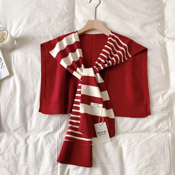 Trendy Oversized Knitted Black White Striped Shawl for Neck Protection Fashion 260325
