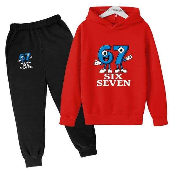 Six Seven Funny Number Cartoon Print Kids Spring Autumn Casual 2Pcs Hoodie+Jogging Pants Tracksuits 2-13Years Boys Girls Clothes S260330