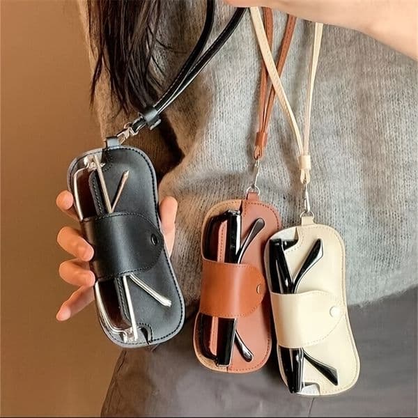 Fashionable PU leather PU glasses bag with neck strap sun visor glasses and sun visor glasses 260323