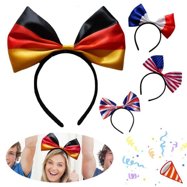 Bow Tie Headband Satin Country Flag Hair Band Lightweight Big Bowknot Headband Festive Headwear 260330