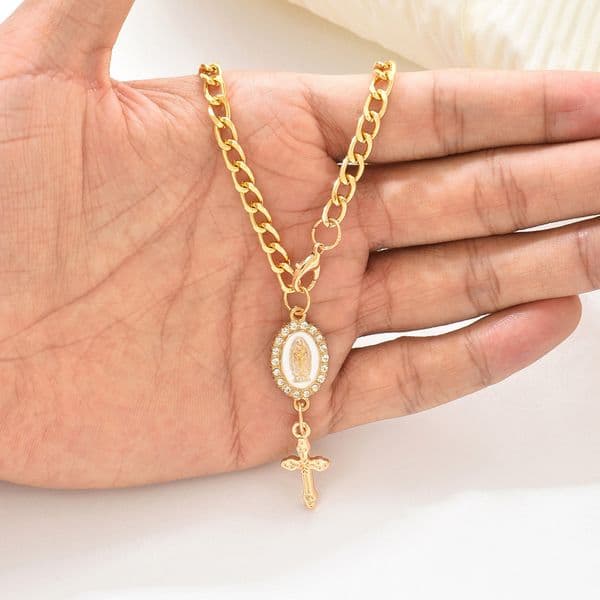 European and American cross-border hot-selling pendant chain, retro cross diamond pendant, car steering wheel protection jewelry