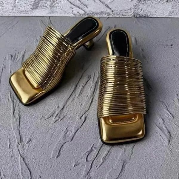 Square Toe Stiletto Sandals for Women Summer Shiny Solid Color High Heels Casual Half Slippers Shoes for Women er Sandals260324