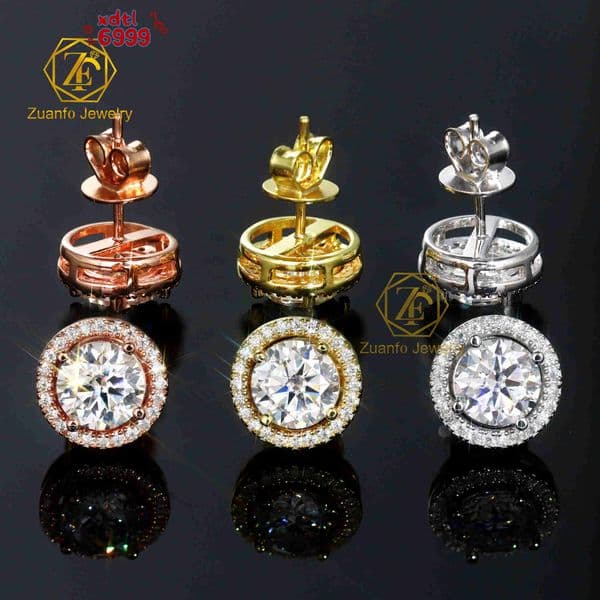 Wholesale Zuanfo Elegant Screw Back Earrings 925 Sterling Silver VVS Moissanite Stud Earrings for Gifts