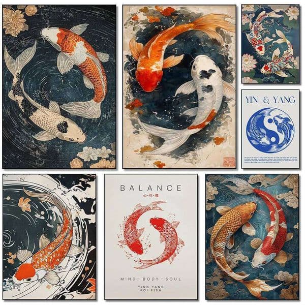 Koi Fish Yin Yang Feng Shui Poster Canvas Print Painting Wall Art Bedroom Study Studio Living Room Home Decor 26L0331