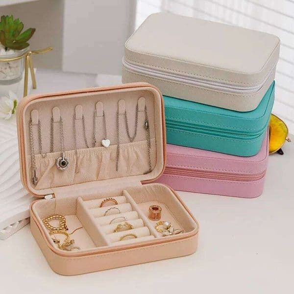 Fashion Women Portable Travel Box PU Leather Necklace Ring Earrings Zipper Stotage Boxes Jewelry Display Cases Organizer 26Y0331