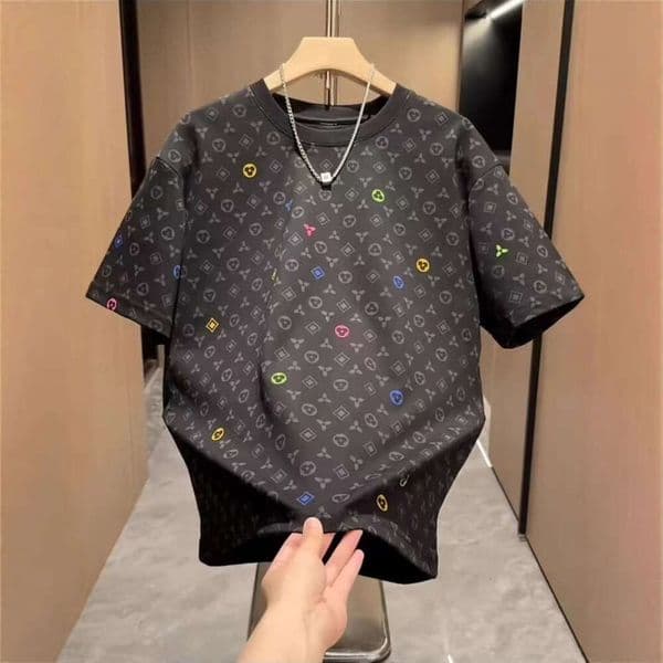 Spring/Summer New Full Print Vintage Floral Heavyweight Men's T-Shirt Trendy Versatile Crew Neck Top Cool Base Shirt