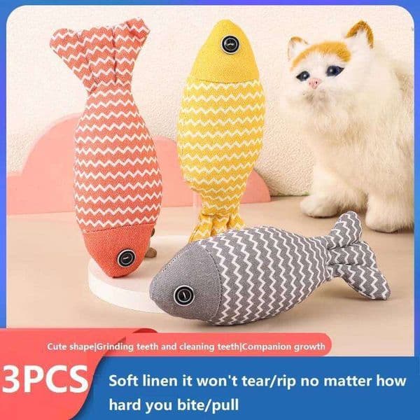 3Pcs Fish Games Cats Catnip Interactive Chew Toy Pillow Exercise Kicker Toys For Indoor Cat