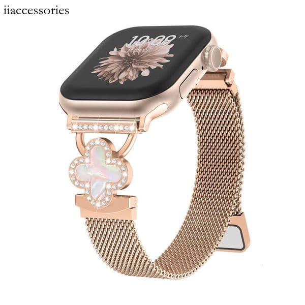 Clover Diamond-Encrusted Band Sparkly Bracelet Style Strap Compatible with Watch Series 1-11 Ultra SE