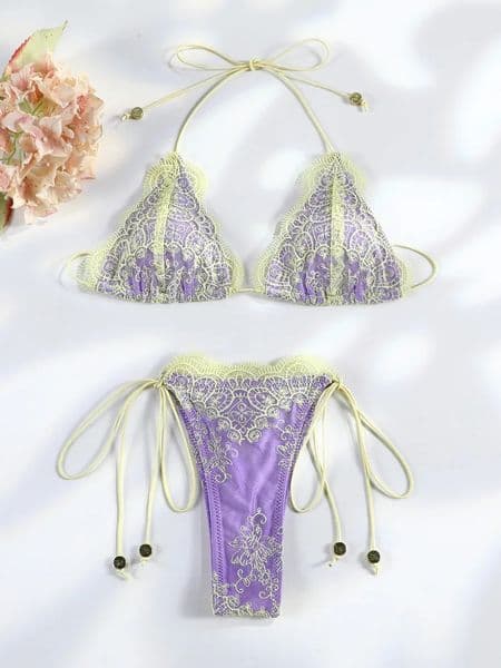 Sexy Hollow Lace Bikinis Patchwork Swimsuit Women Bathing Suits Bandage Swimwear Mujer Beachwear Triangle Bikini Set 260327BANJIA