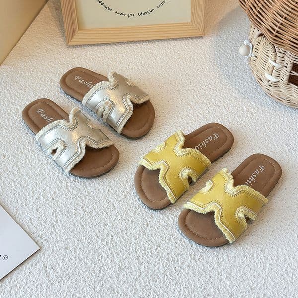 2026 Trendy Fashion Kids Girls Slides H Shape Fringe Design Open Toe Girls Sandals Non-Slip Soft Summer toddler walking shoes Free shipping
