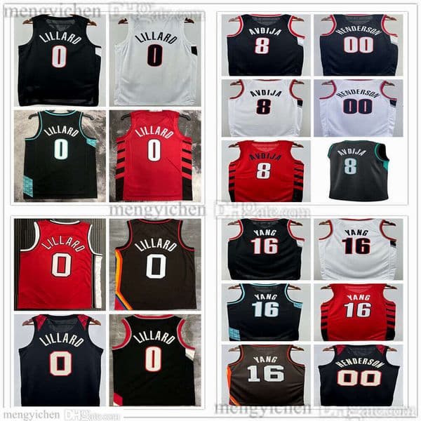 Mans Basketball Jerseys Damian Lillard 0 Yang Hansen 16 Deni Avdija 8 Scoot Henderson 00 Men Women Youth