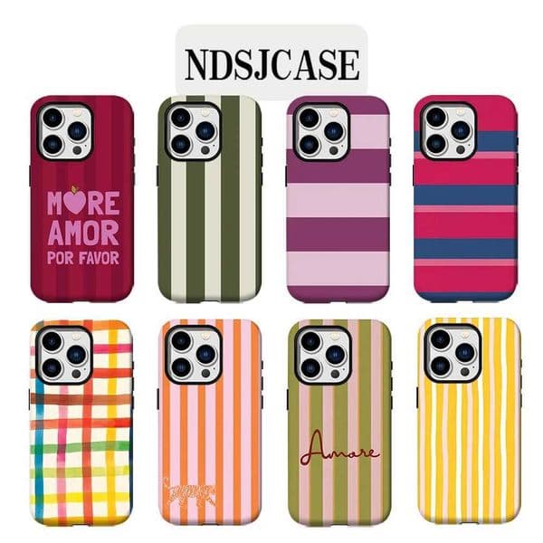 Luxury Clmj Colored striped Amor Phone Case for 17 16 15 14 13 12 11 Air Pro Max Plus Luxury Double-layer Back Cover S26331