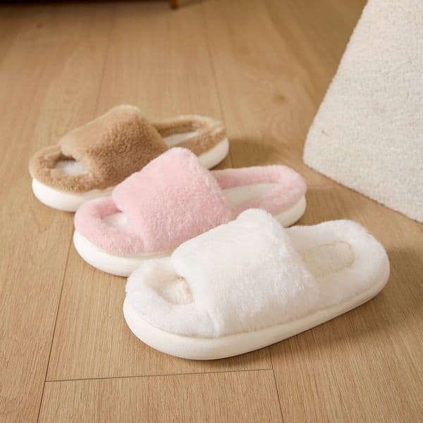 H23 Cotton Lined Fuzzy Bottomed Ladies' House Shoes Perfectly Suited For Cozy Seasonal Wear