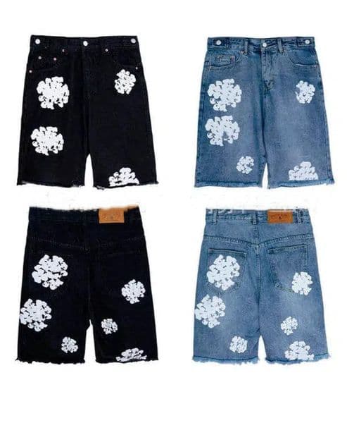 Denim Shorts Mens Shorts Designers Classic Puff Flowers Denim Shorts Holiday Beach Pants Men Women Summer Fashion Leisure Streetwears Clothing