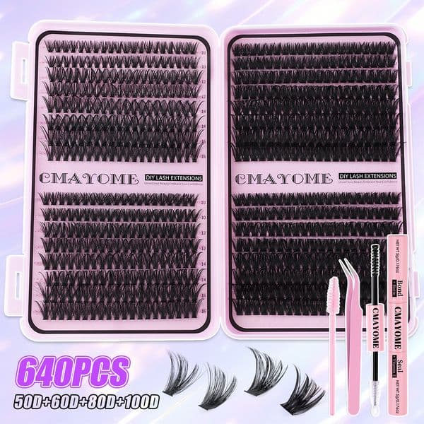 DIY Individual Lashes Fluffy Wispy Lash Clusters Kit with Lash Bond and Seal Strong Hold DIY Eyelash Extensions Soft Lightweight Easy to Application Eyelashes
