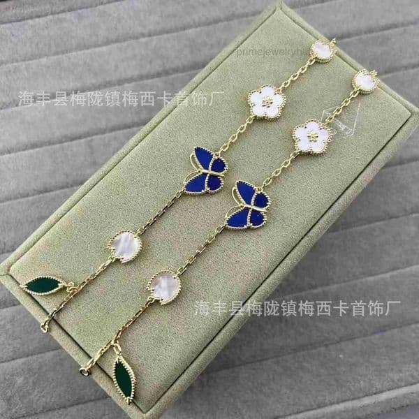 designer bracelet vanly cleeff jewelry Butterfly Bracelet for Women Thick Rose Plated Four-leaf Clover Floral Pattern Blue Butterfly Leaf Bracelet vanly cleeefly