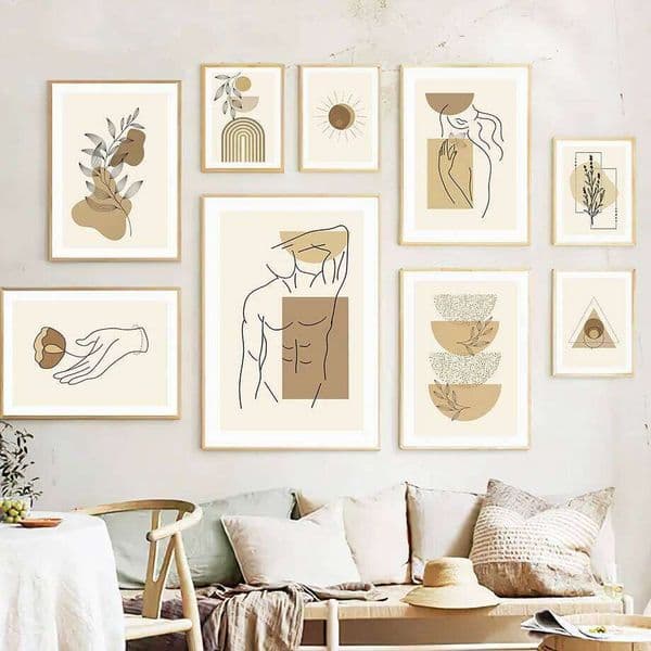 Bohemian Light-colored Block Geometry Canvas Prints Nordic Minimalist Line Wall Art Poster for Living Room Bedroom & Home Decor 26L0331