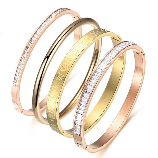 Designer Luxury Non-Fading Bangle Rose Gold Plated 5 Styles Simple Baguette Stones Bracelet Titanium Stainless Steel Bracelets Jewelry Gift For Women Wholesale