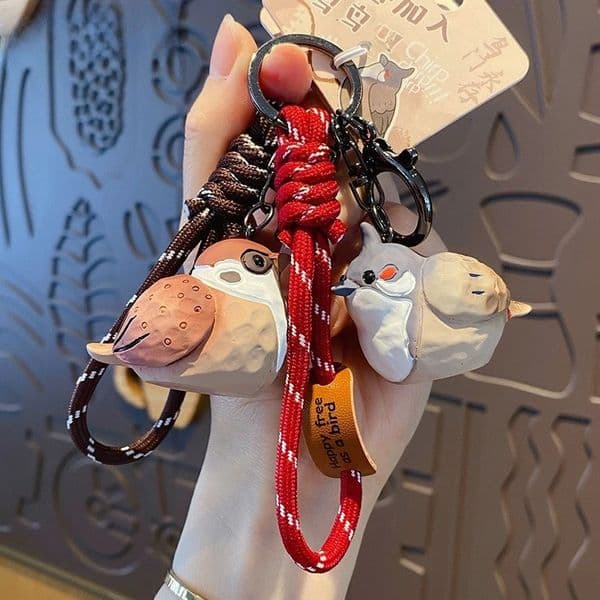 Resin Bird Keychain Wood Carving Style Creative Bird Shape Car Key Pendant Cute Couple Bag Pendant Accessories 260331