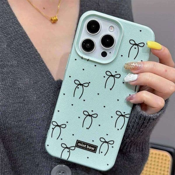 Black Tag Bow Lichee leather pattern Phone Case For iPhone 17 16e 16 15 14 13 12 11 Air Pro Max Plus X XR XSMax Shockproof Cover 26Y0316
