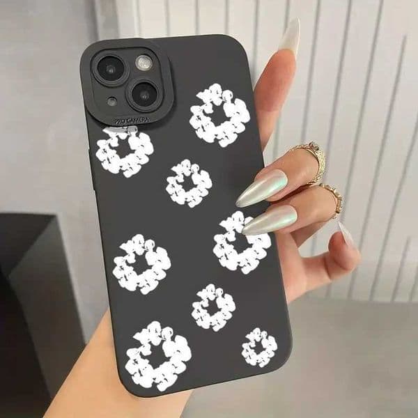 Case For 15 Cases 15 11 12 13 14 Pro Max X XS XR 7 8 16E 16 Plus Black Stylish Flower Patterned Design Phone Cover S26331