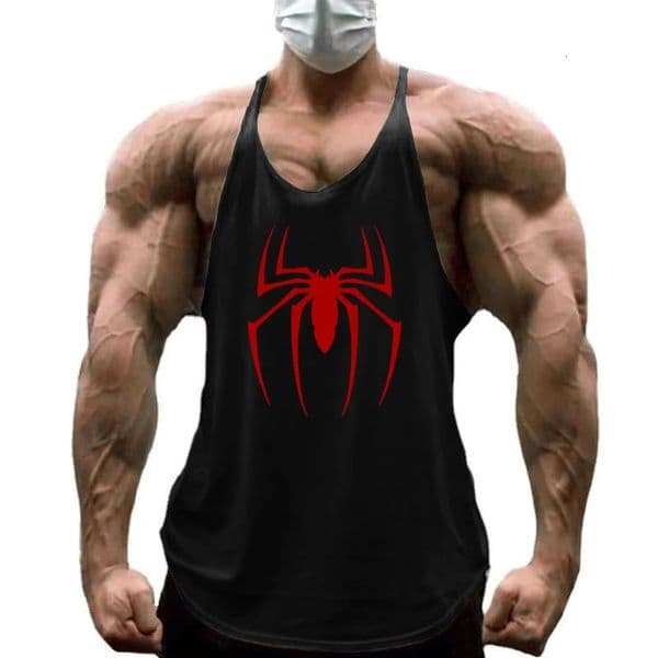 Red Spider Printed Sleeveless Cotton Y-back Tank Tops Gym Fitness Bodybuilding Sport Shirts Breathable Mens Workout Muscle Vests 260331