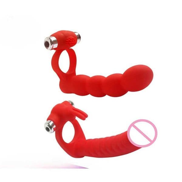 7-Frequency Double-Hole Rabbit Vibrator Sliding Bead Couple Ring for Resonance Sperm Locking Enhanced Pleasure