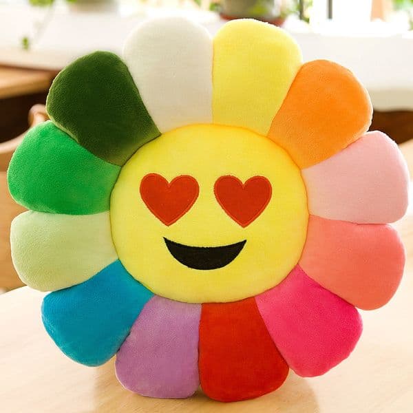 2pcs Colorful Rainbow Plush Cute Smile Flower Pillow Sunflower Stuffed Soft Office Sleeping Back Cushion Sofa Decorations Cartoon plush toy backrest High-end