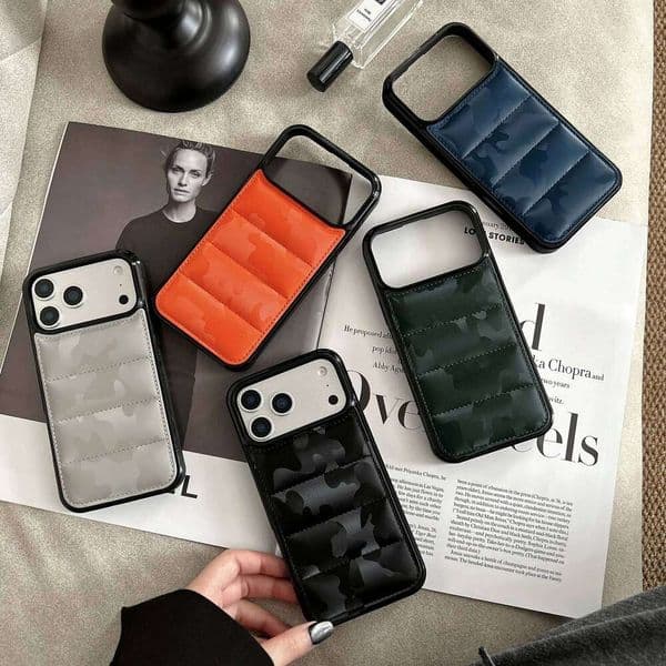 Cool Camo 3D the Puffer Phone Case for iPhone Air 17 16 15 14 13 Pro Max Camouflage s Soft Touch Cotton Filled Cover 26Y0316