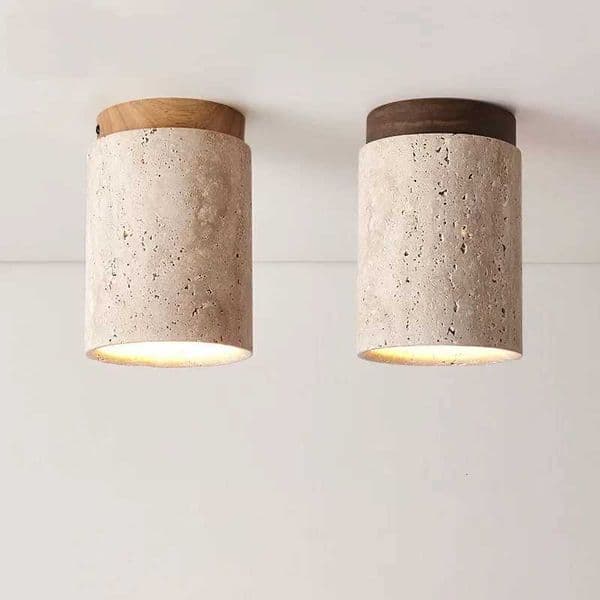 Cylindrical Travertine Ceiling Lamp Real Stone Downlight with E27 Light Bulb Z260331