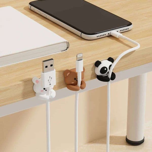 WORTHBUY Cute Desktop Organizer Winder Clips Desk Self-Adhesive Mobile Phone Data Cable Management Wire Cord Holder