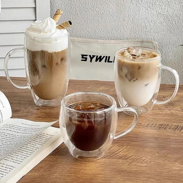 1pack 250350450ml Glass Coffee Mug with Handle DoubleWalled Cup For Cold or Water Juice Milk Whiskey 260429