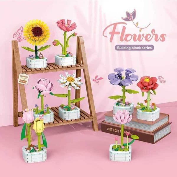 2026 New New 002 Bouquet Building Block Set Plant Potted Brick Toy Sunflower Rose Tulip Simulated Flower Desktop Decoration Girl Romantic Gift W240828 Toys Desi F